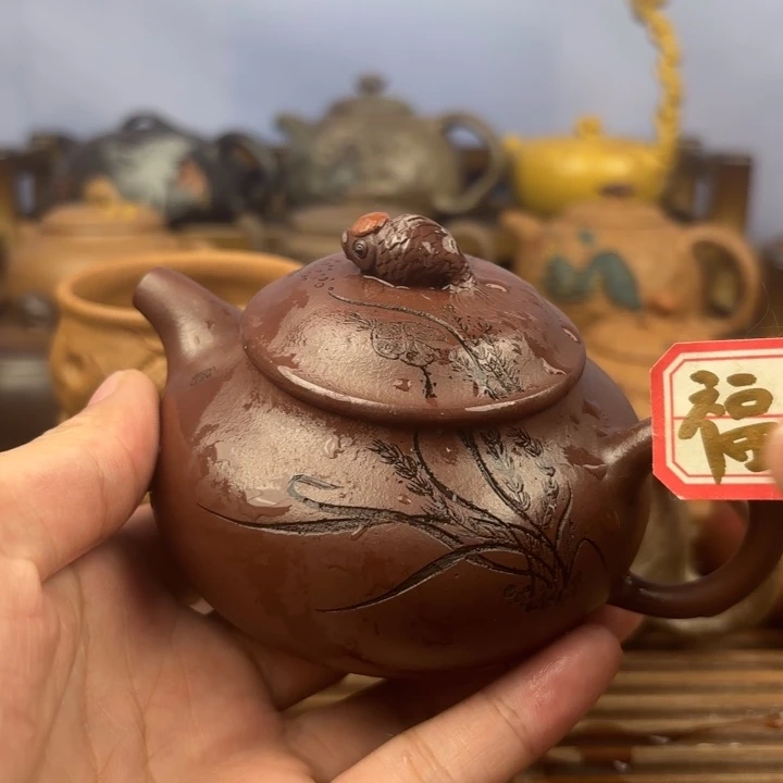 茶壶紫砂鸿运当头原矿老紫泥170c