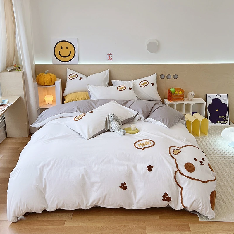 小温暖 可爱熊 全棉水洗棉四件套 卡通刺绣工艺款