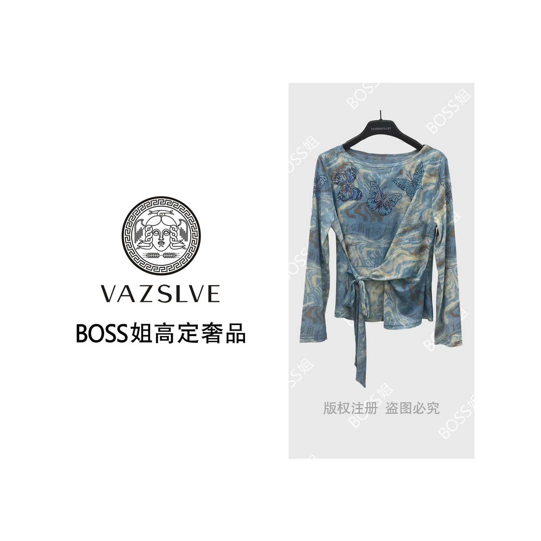 VAZSLVE/原创设计 精品烫钻设计星空色T恤H6009