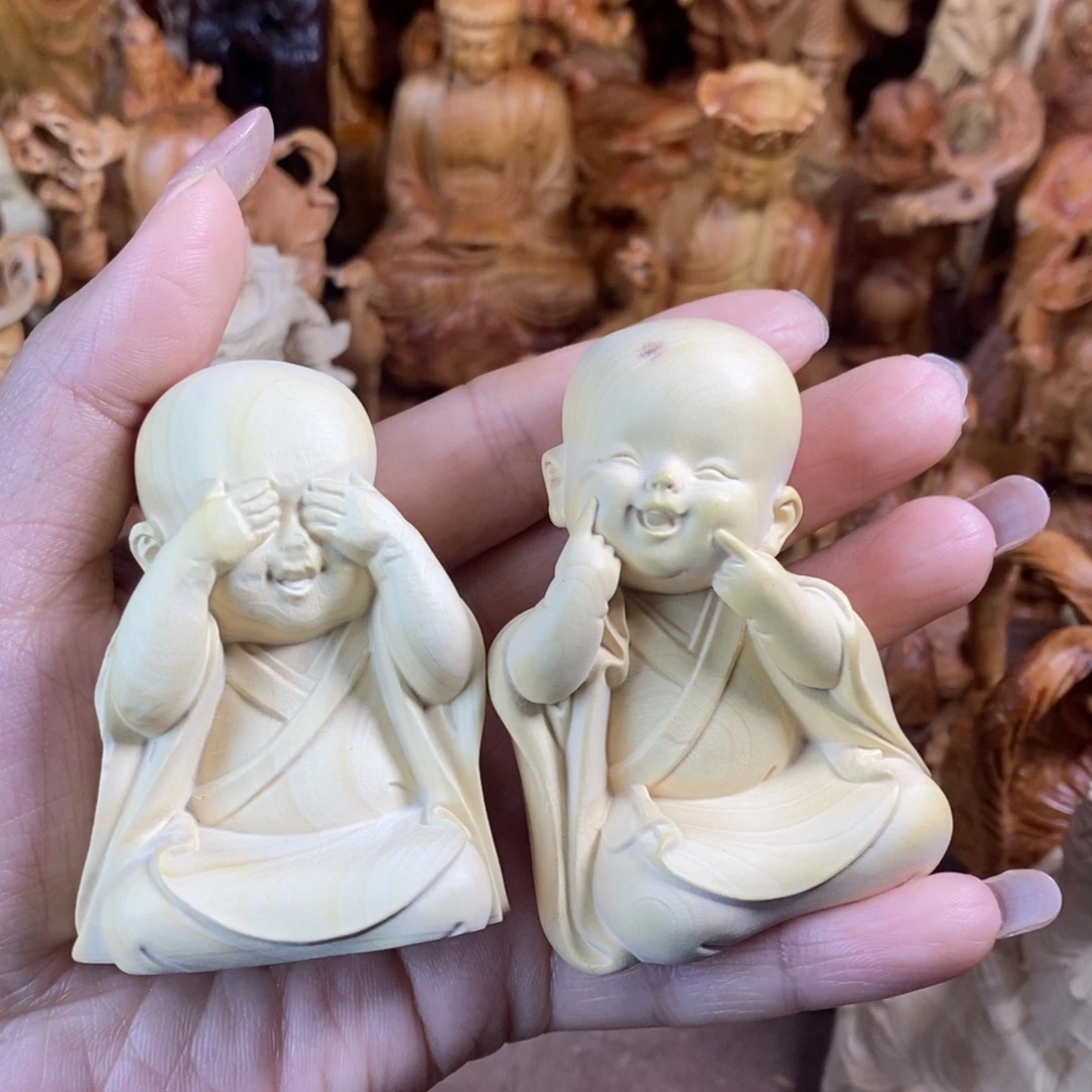 禅***意木黄杨微瑕7两个小和尚随单