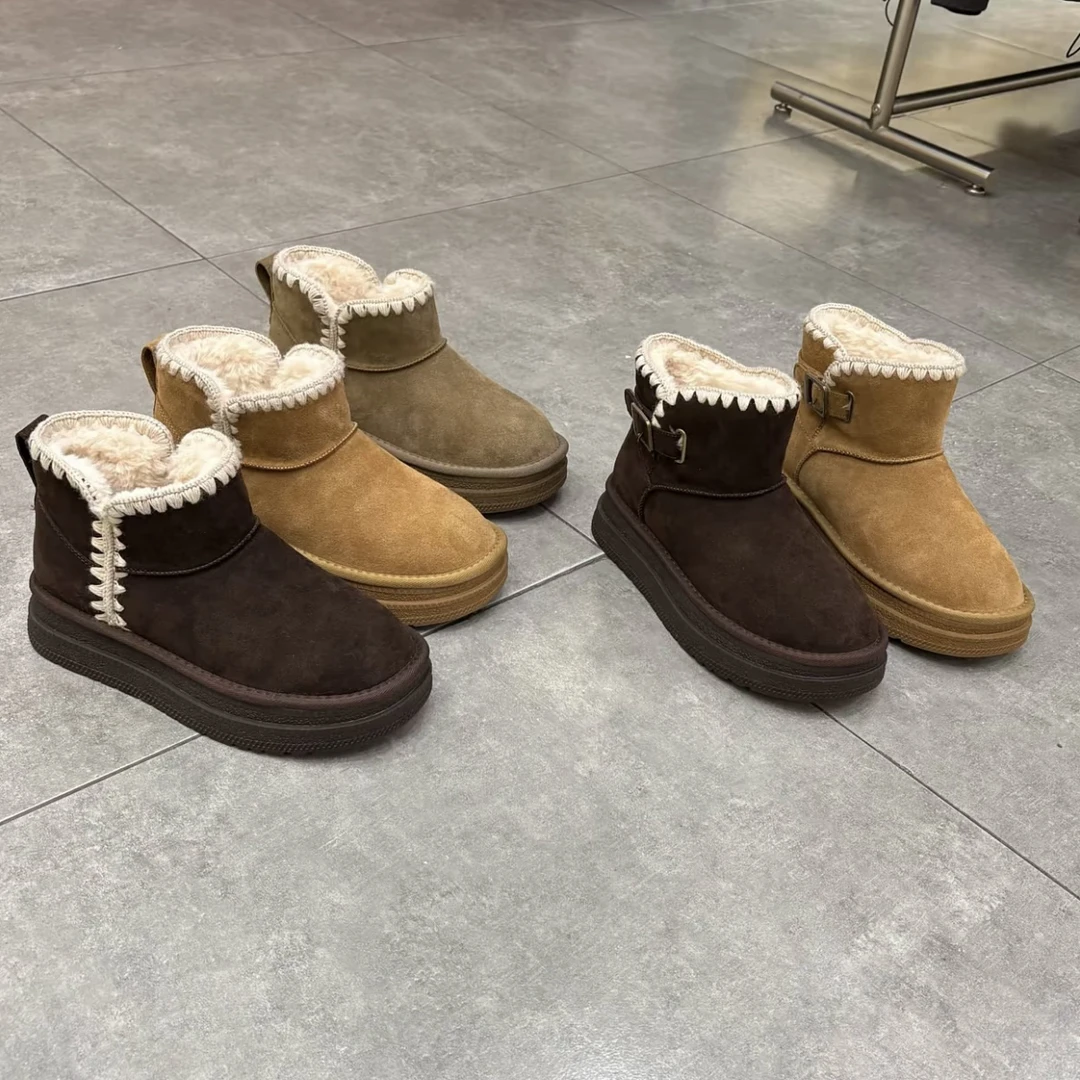 赫谷厚底时尚雪地靴女2025冬季新款加厚保暖增高棉鞋暖暖短靴