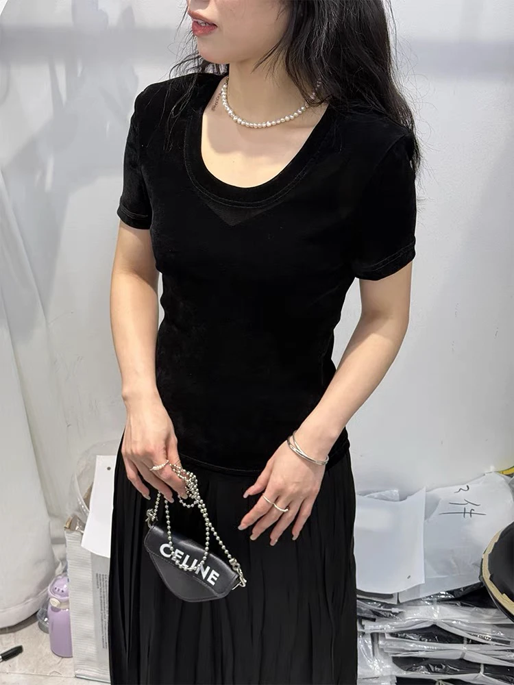 【云云精选】0056 夏季U领绒面上衣