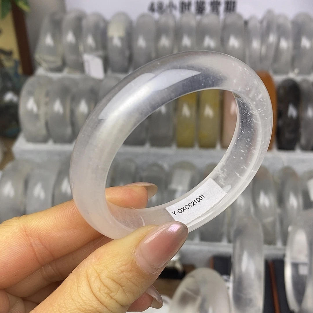 石英质玉未镶嵌手镯51.5白冰飘雪半山水1001