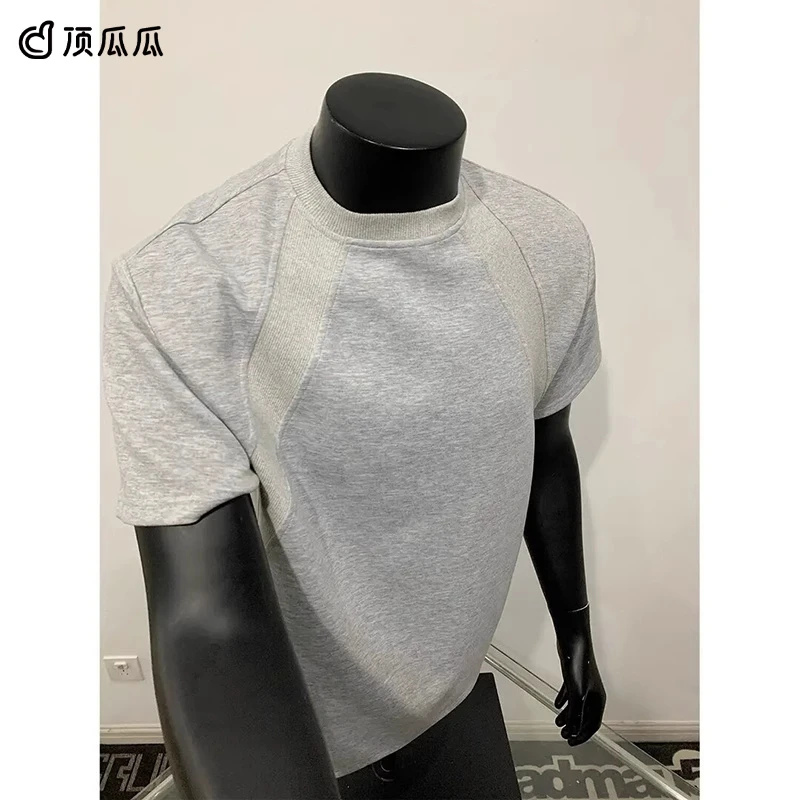 顶瓜瓜加大码美式cleanfit正肩短袖t恤男女夏季新款宽松重磅上衣