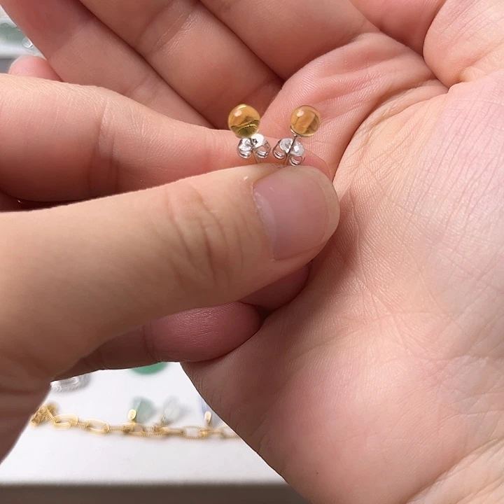 琥珀未镶嵌耳饰耳钉