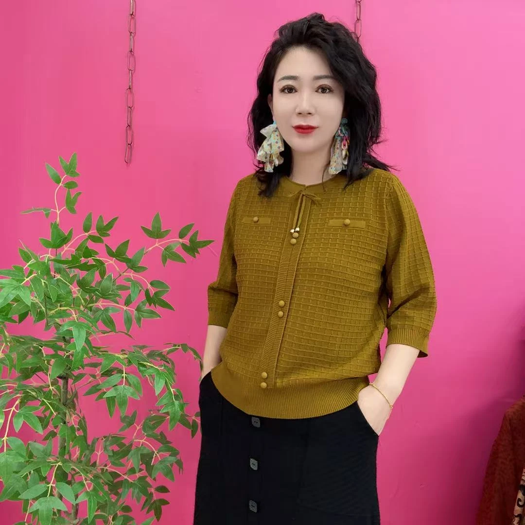 0105-款女士针织衫分袖针织焦麻衫