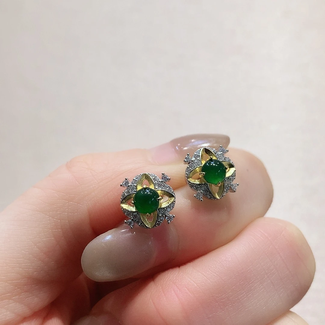 翡翠银S925镶嵌耳饰