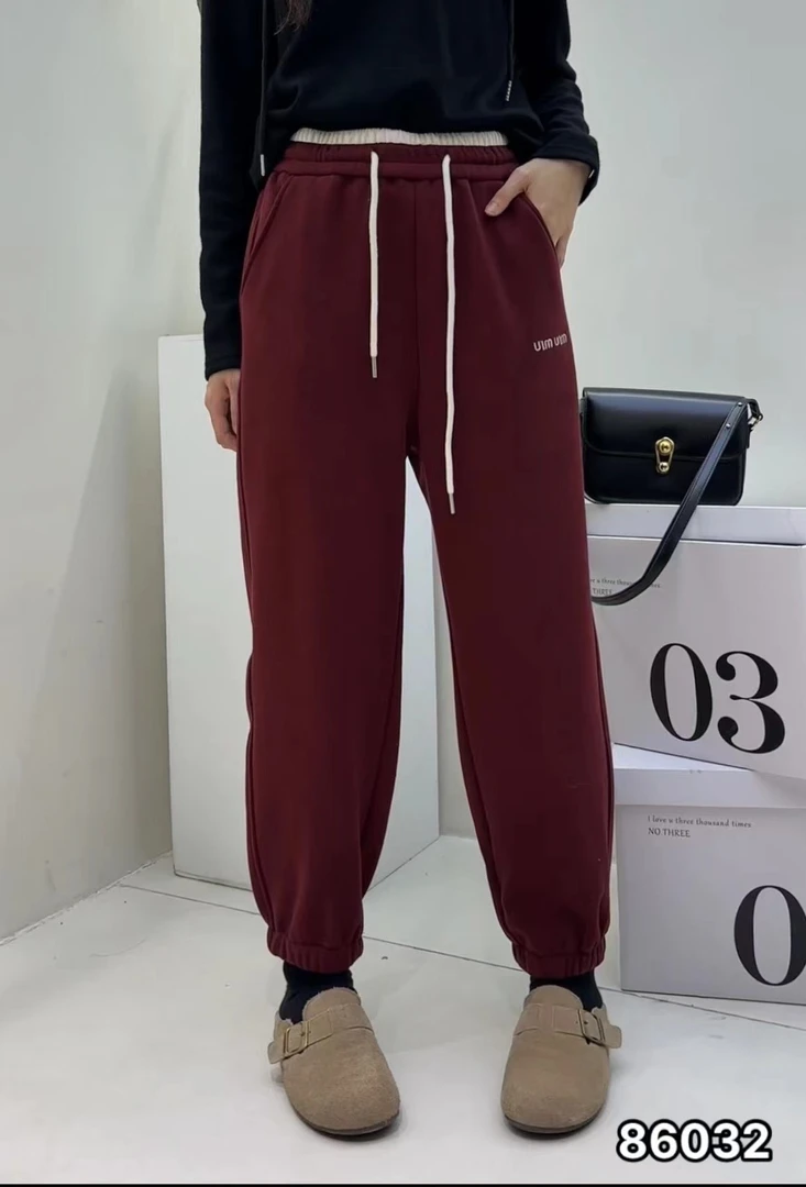 86032新款时尚刺绣字母松紧腰设计束脚卫裤