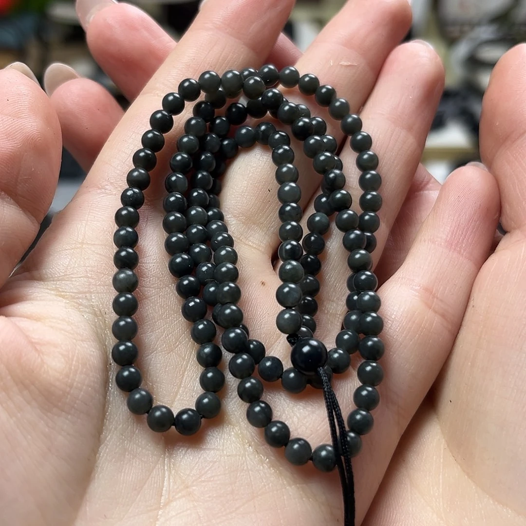 仔***仔和田玉（墨玉）未镶嵌颈饰卡4小米链子