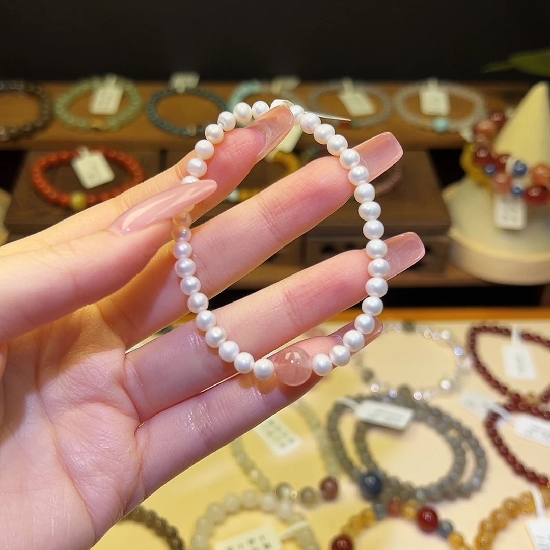 水晶手串银S925镀金镶嵌珍珠2096