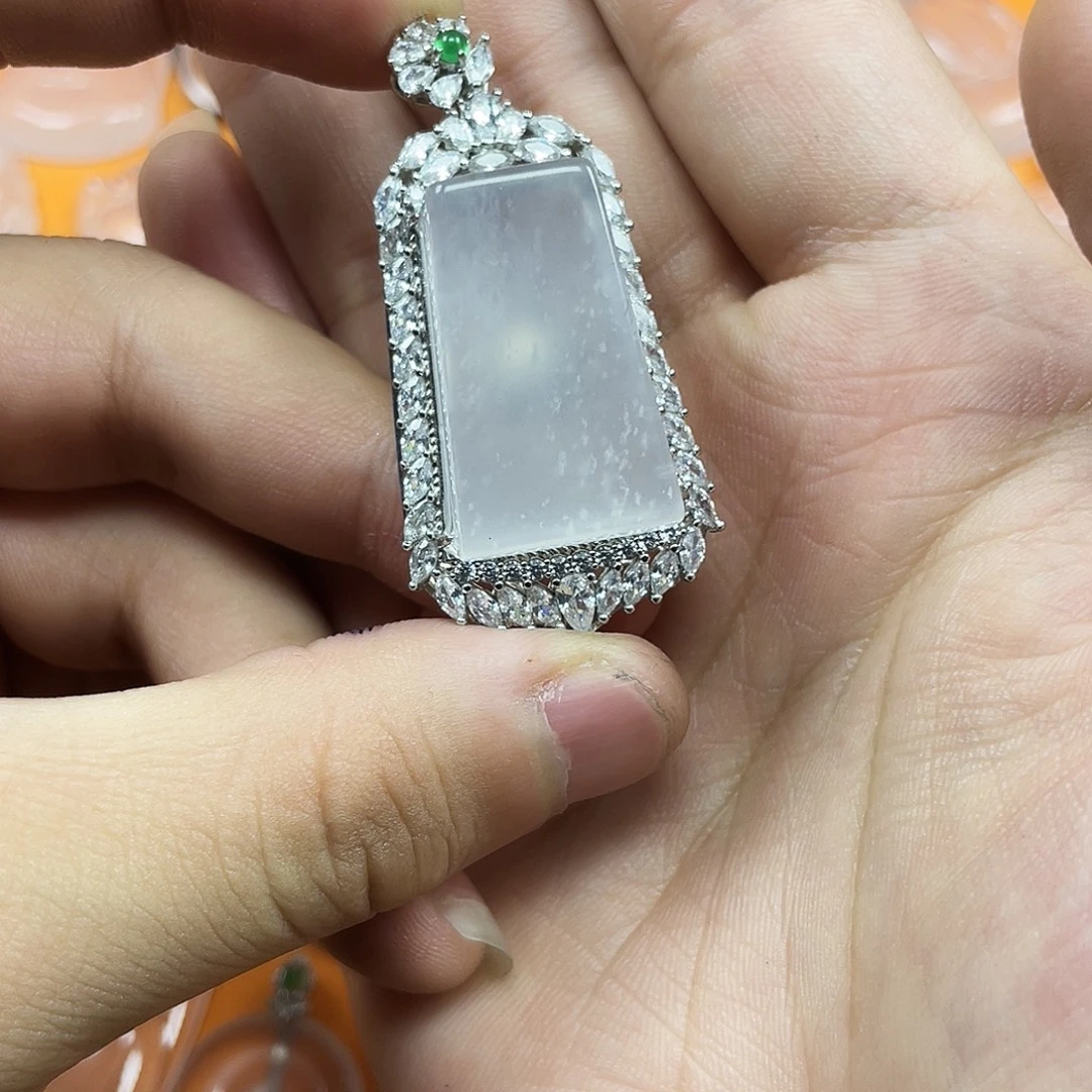 石英质玉银S925镶嵌吊坠(不含链)