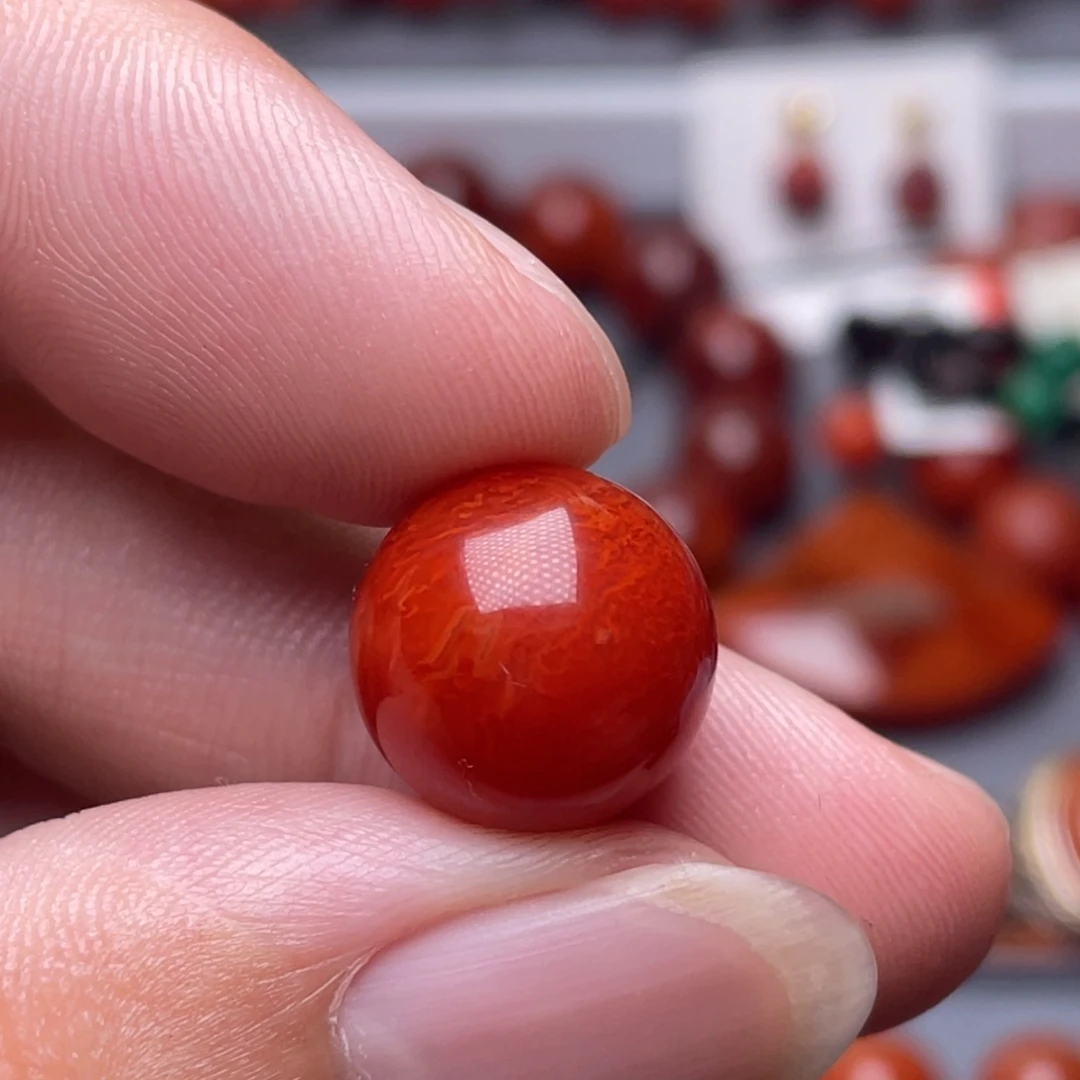 南红玛瑙未镶嵌南红玉石14mm瓦西玫瑰红火焰纹单珠
