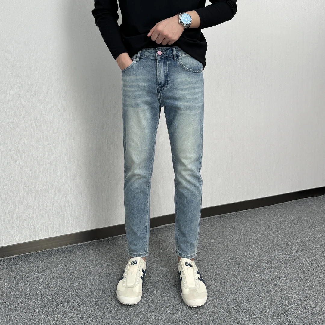 夏季男士新款牛仔裤2025年莱赛尔弹力薄款韩版修身小脚九分裤子
