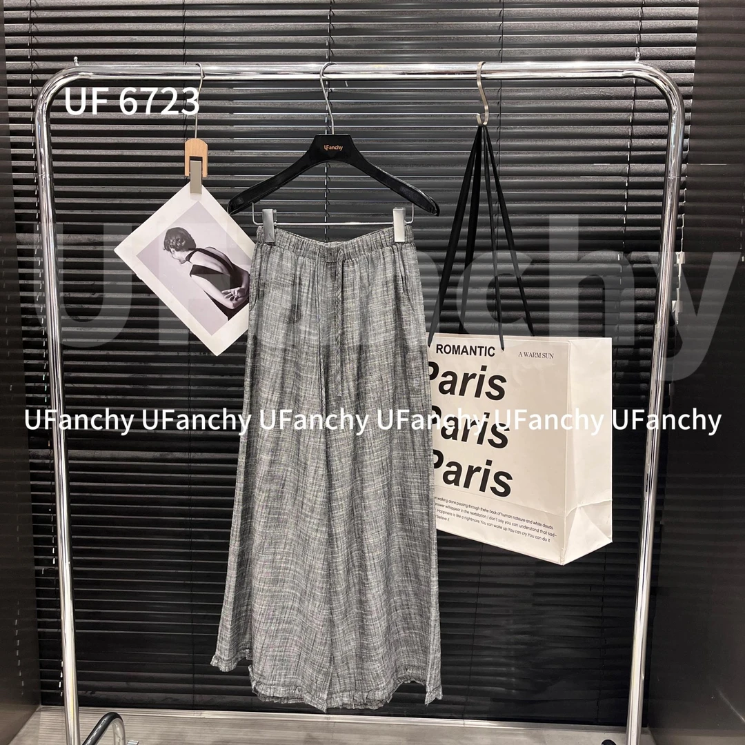 杨杨 UF-老钱风亚麻气质直筒阔腿裤6723