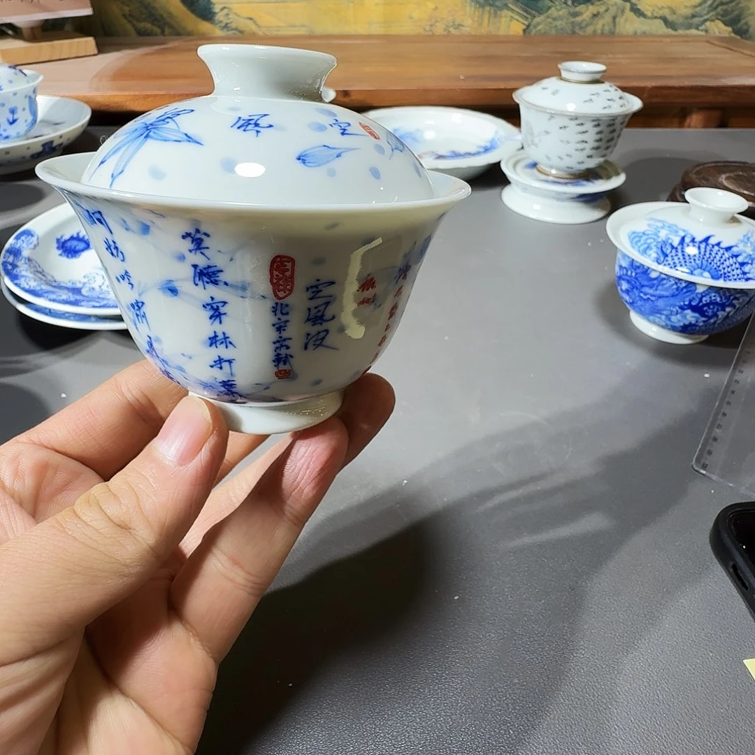 桑***人泥塑盖碗手工手绘