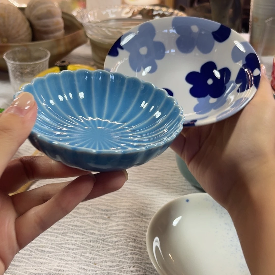 瓷片小蓝花可爱钵子和蓝釉橘瓣钵13