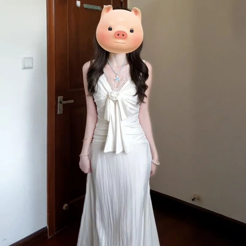 法式白色无袖吊带背心连衣裙子女装夏季2025新款爆款漂亮掐腰长裙