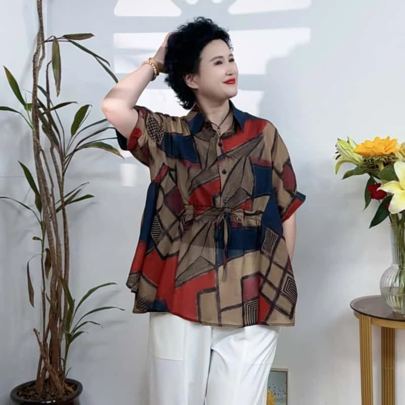 短袖衬衣T恤夏装衬衫韩版POLO领休闲气质印花大码洋气百搭百搭