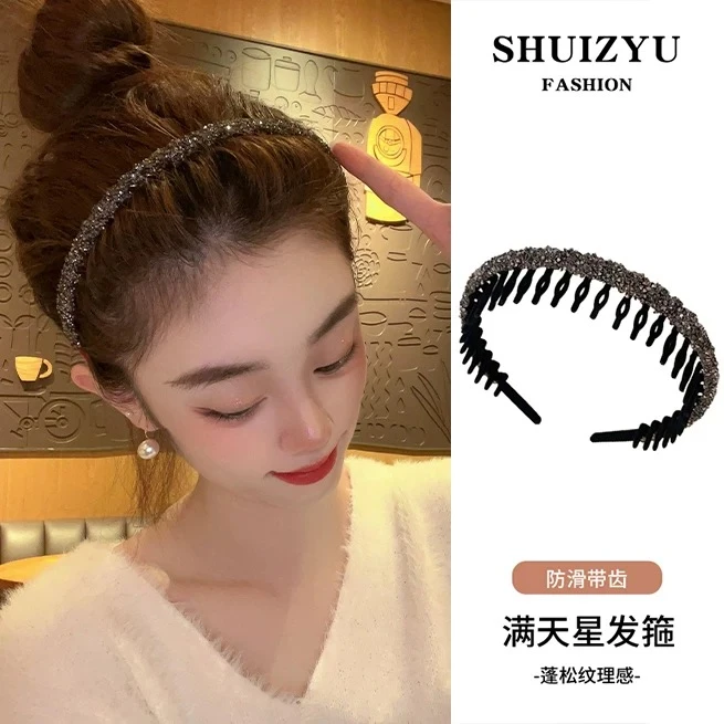 复古丝绒闪闪网红闪钻碎发发箍带齿防滑宽边洗脸头箍超仙气质发箍