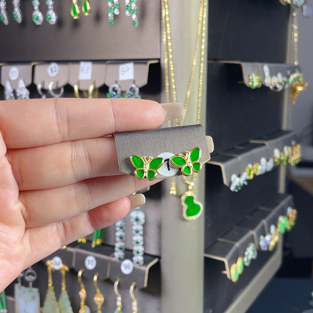 翡翠银S925镶嵌耳饰缅甸A货