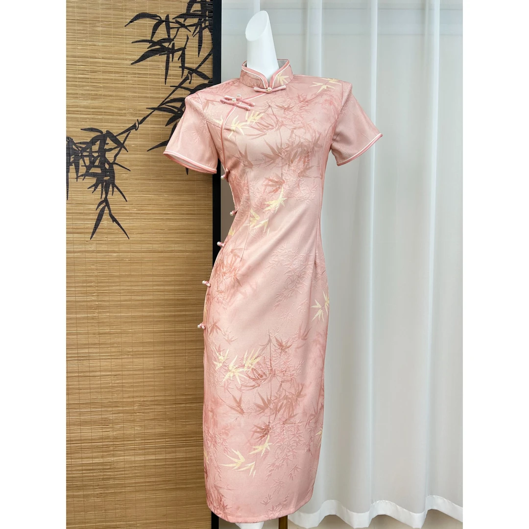 粉色碎花淑女旗袍2025年夏季新款短袖改良新中式日常年轻款连衣裙