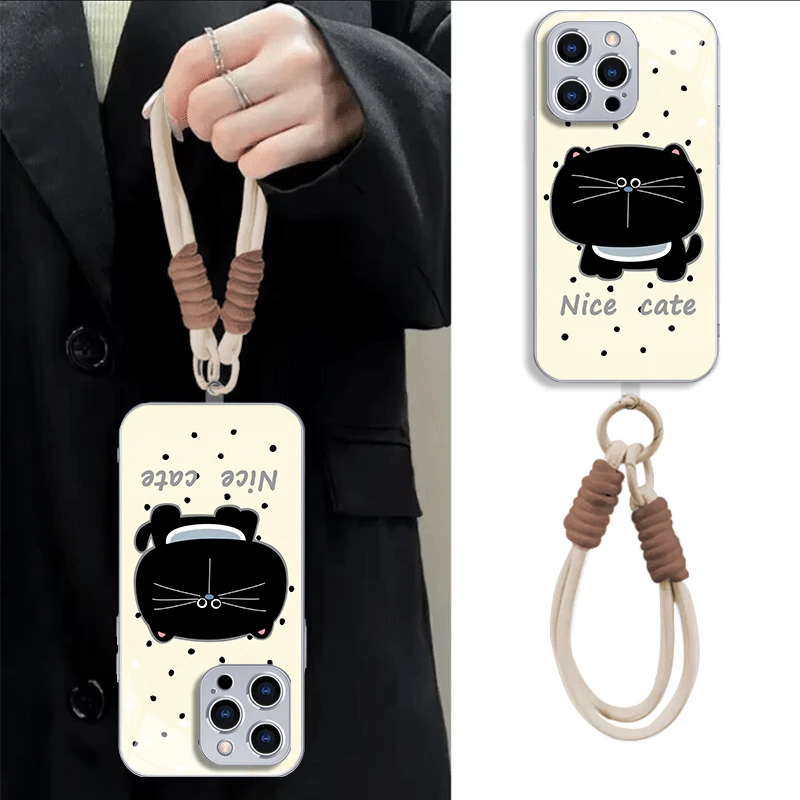 黑色小猫金属漆iPhone苹果16手机壳适用华为p荣耀OPPO小米vivo