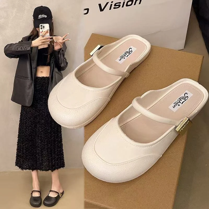 【万达清仓】韩名媛高级感法式温柔半拖女鞋2025新款夏气质半拖百搭