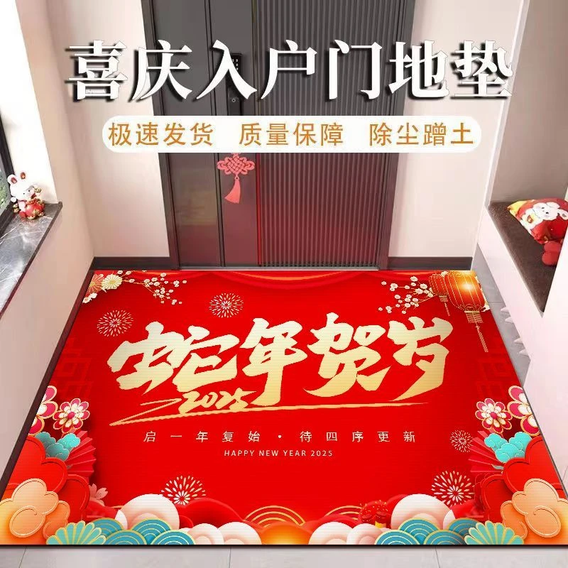 2025年蛇年贺岁入户玄关门口水晶绒进门脚垫地垫刮泥蹭土可裁剪