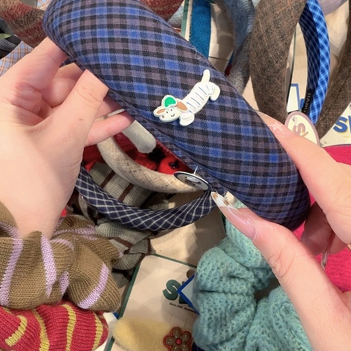 藏蓝色格子小狗发箍