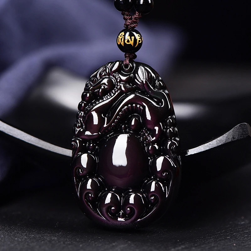 天然彩虹眼黑曜石龙珠貔貅男士女款有球必应吊坠项链饰品复古潮流