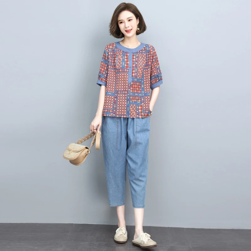 时尚套装女2025夏洋气成套搭配中年妈妈休闲小个子宽松运动两件套