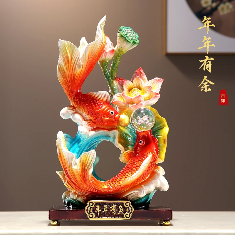 年年有鱼招财摆件创意新中式工艺品树脂客厅玄关柜酒柜装饰品桌面