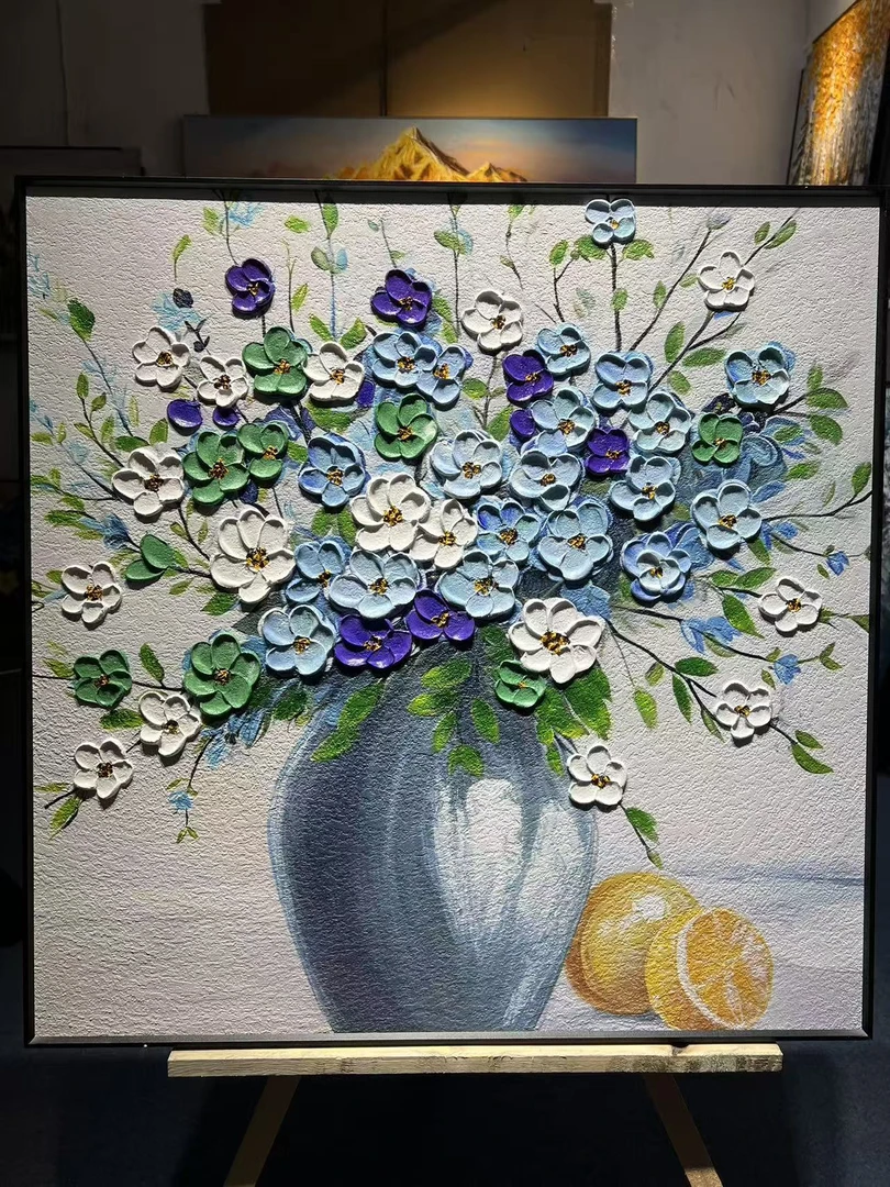 《紫罗兰肌理油画》 高级感餐厅客厅画简约客厅背景墙挂画8080