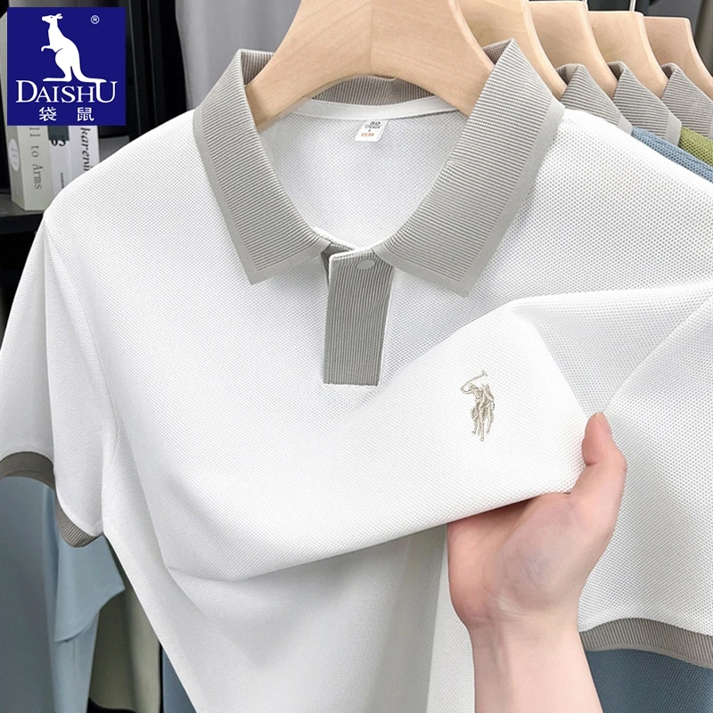 Dai Shu/袋鼠夏季翻领短袖polo衫商务休闲中年t恤衫男士刺绣上衣