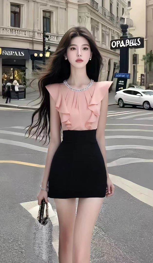 新款温柔纯欲风撞色修身收腰圆领插肩袖包臀连衣裙女时尚气质女装