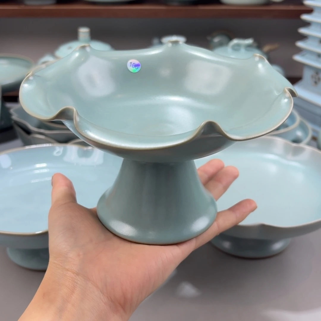 瓷摆件特价汝窑仿古釉高足盘编号106