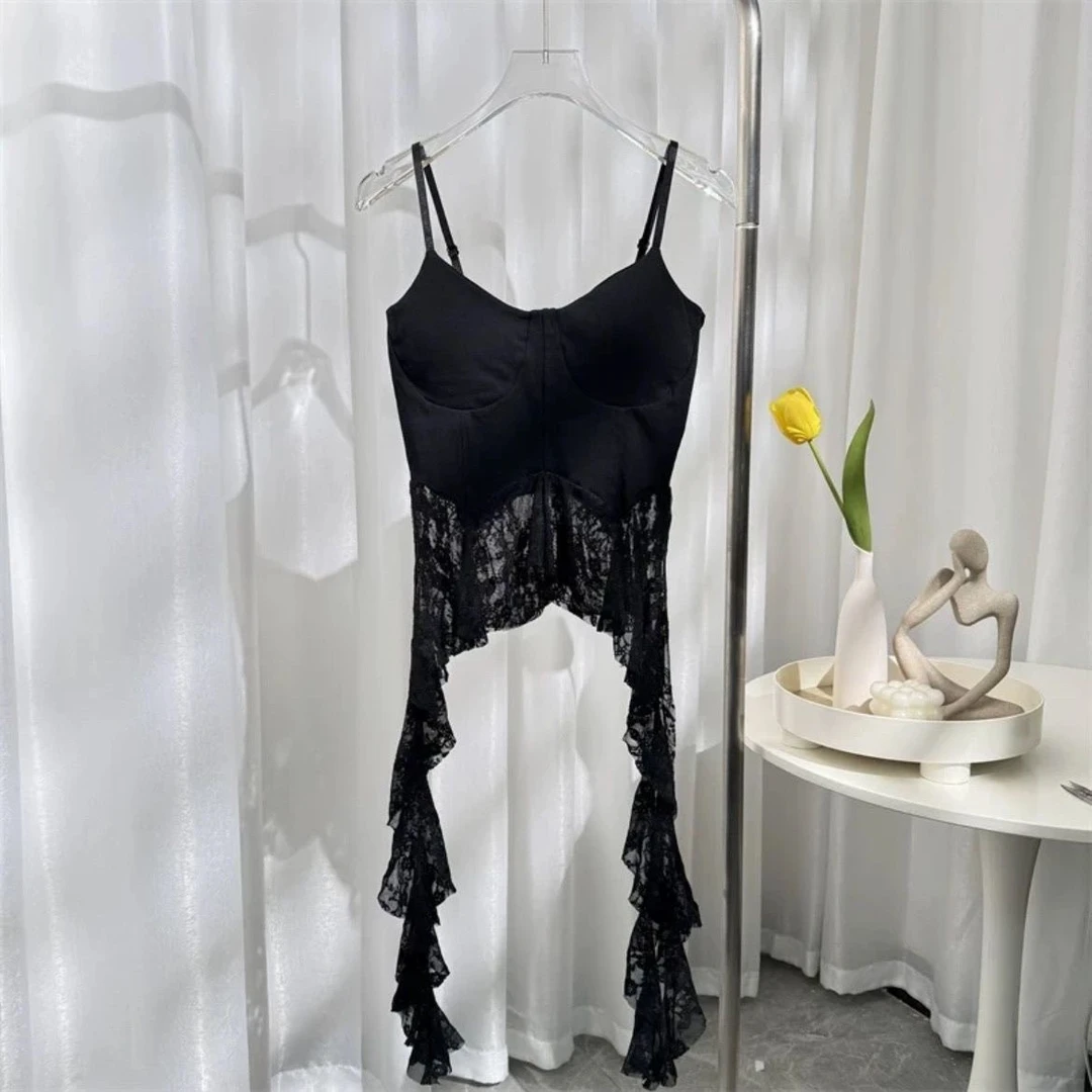 【七七专属】XS1768春季女挂脖不规则蕾丝吊带修身内搭甜妹辣妹百搭
