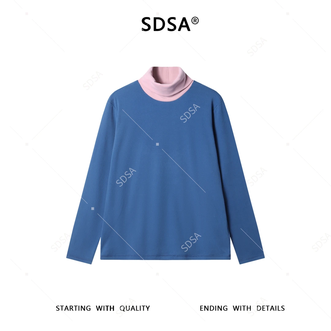 SDSA男士秋冬新款痞帅男装简约撞色拼接可翻高领长袖T恤百搭时尚