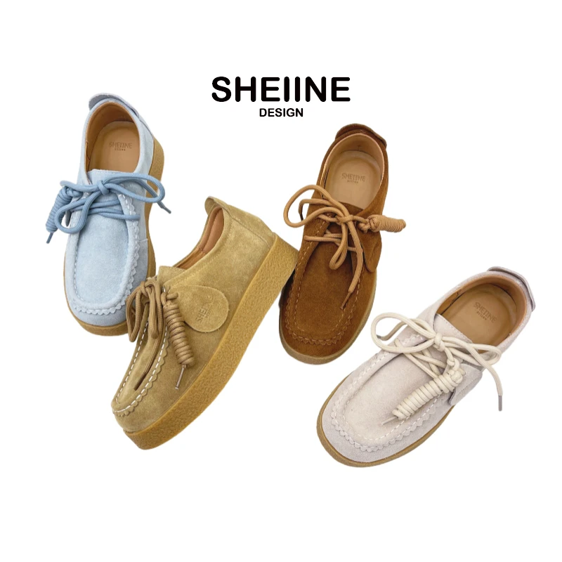 流光风复古真皮袋鼠鞋女2025秋新款韩版厚底系带德比鞋百搭休闲鞋