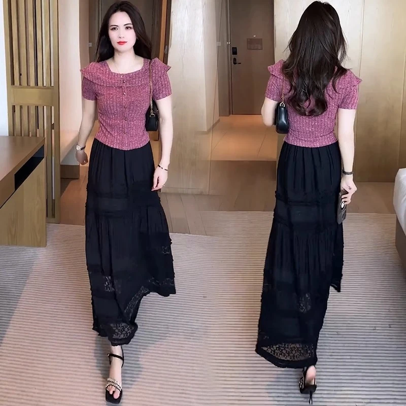 时尚套装女2025夏季新款洋气质减龄显瘦短款上衣休闲半身裙两件套