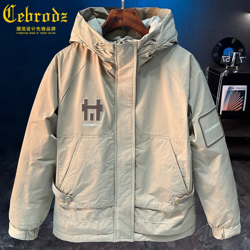 法国Cebrodz男士冲锋羽绒服冬季新款中年防风连帽外套休闲百搭男
