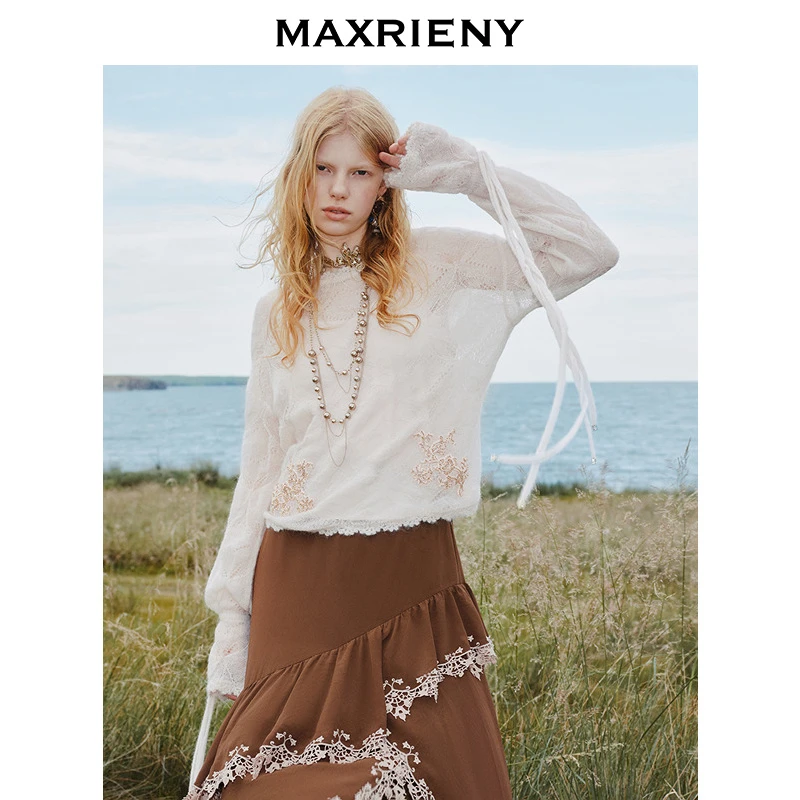 【优雅游牧】MAXRIENY柔雾罩衫镂空蕾丝绣花针织衫游牧风穿搭