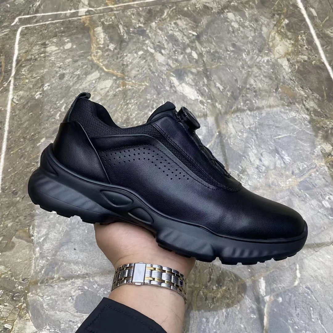 广州真皮男鞋2025秋季新款男士时尚休闲鞋运动鞋韩版旋钮潮流皮鞋