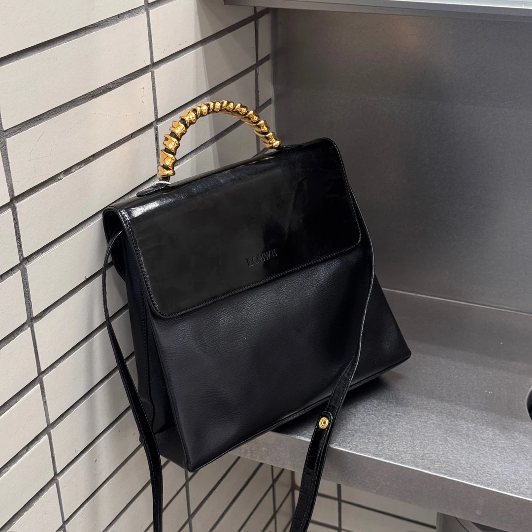 95新 LOEWE/罗意威 觅时/全黑蛇骨Kelly包/118299