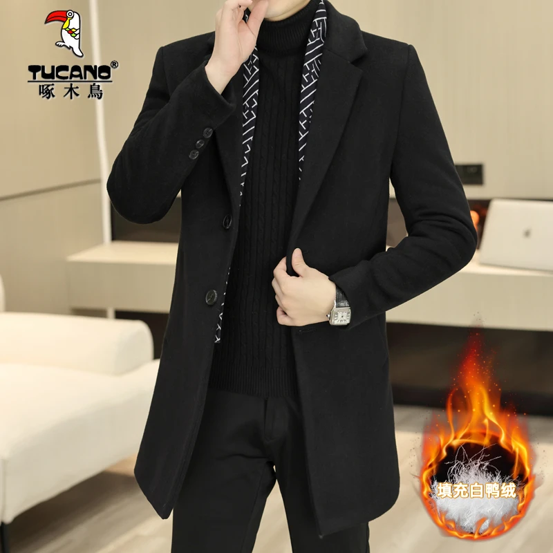 TUCANO/啄木鳥2025新款绵羊毛呢子大衣中长款冬季羽绒风衣男外套