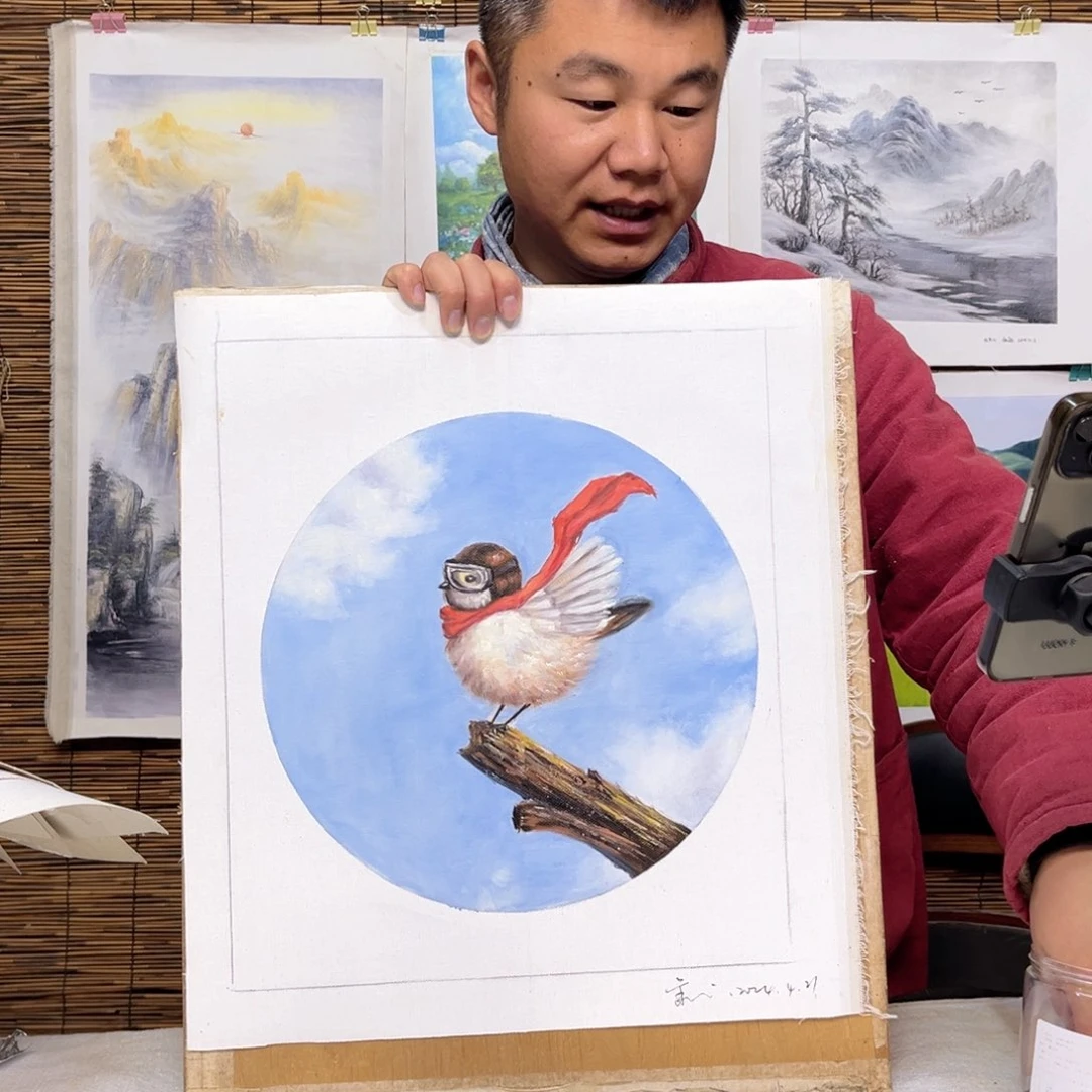 油画行路人小院绘画作品竞拍