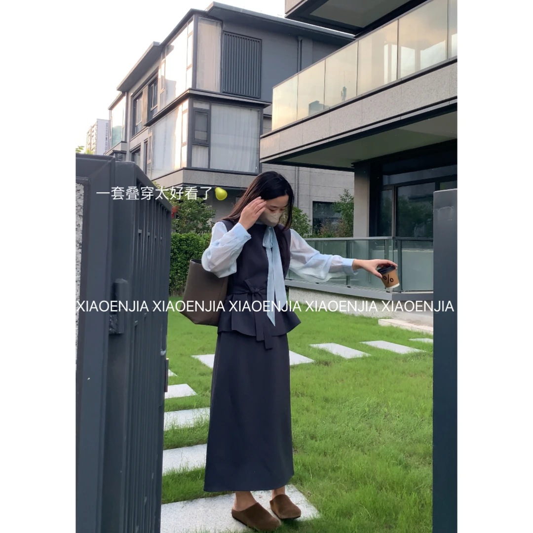 XEJ 在职少女 韩系高品质显瘦西装马甲➕半身裙（配腰带）