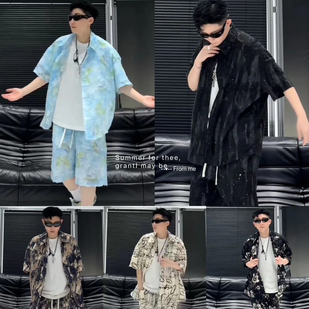 DJS精品-潮牌男女同款透气冰丝衬衫套装