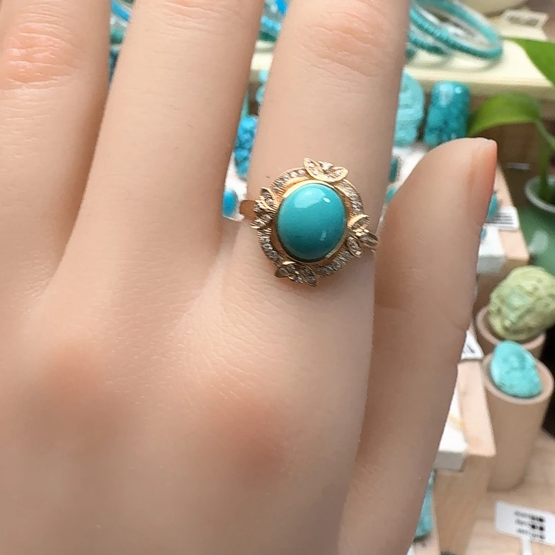 绿松石18K金镶嵌精品女戒