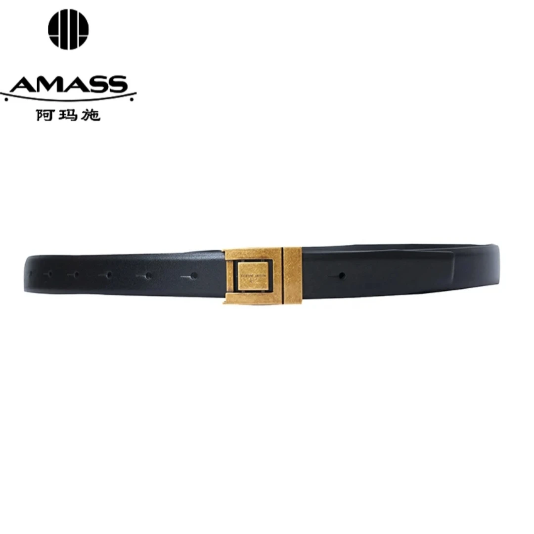 阿玛施AMASS简约经典通勤时尚百搭牛皮革女士腰带光面带扣5900460